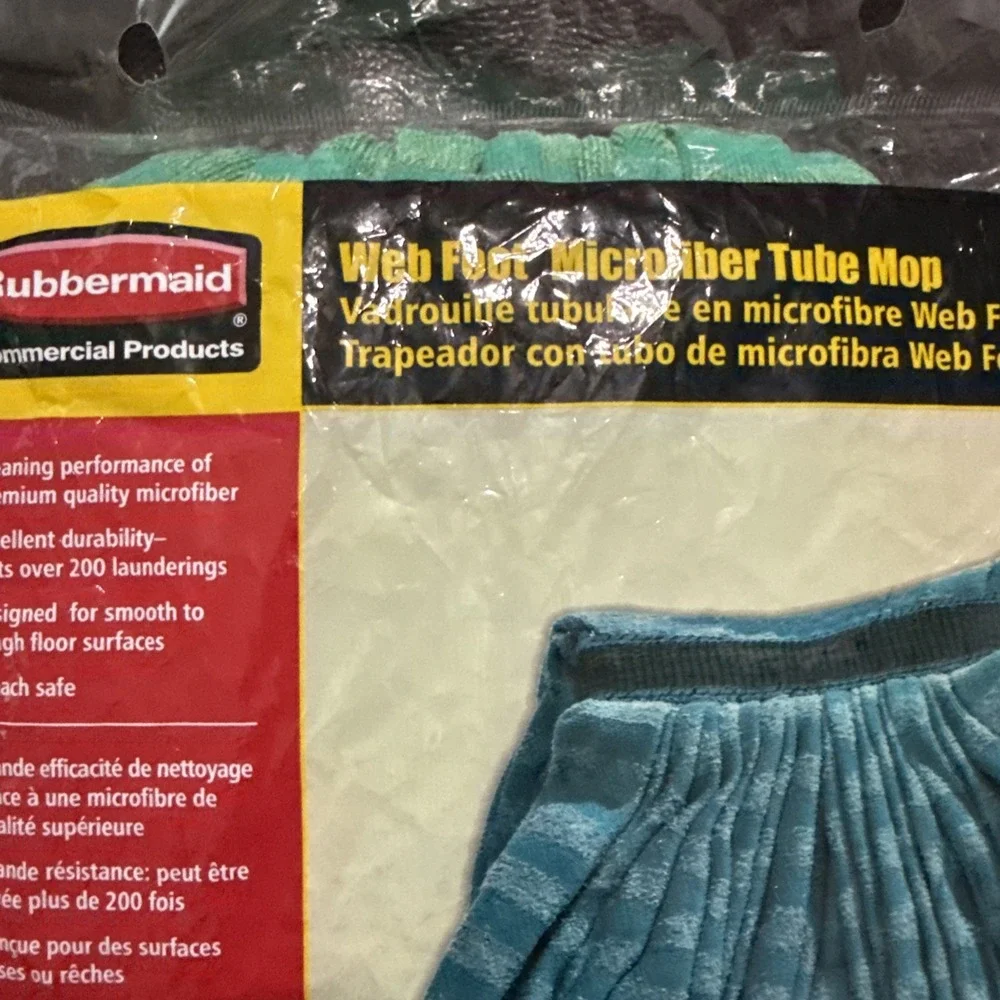 LARGE Rubbermaid T853-06 Web Foot Microfiber Tube Mop Head Green WASHABLE New
